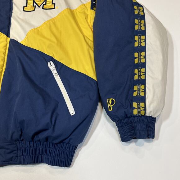 Vintage 90s Pro Player Michigan Wolverines Puffer Jacket Men’s XL Full Zip Blue - Picture 4 of 15